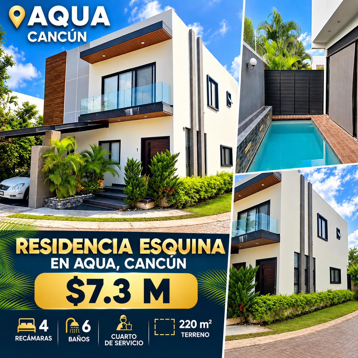 Residencia en esquina Aqua Residencial, Cancún!