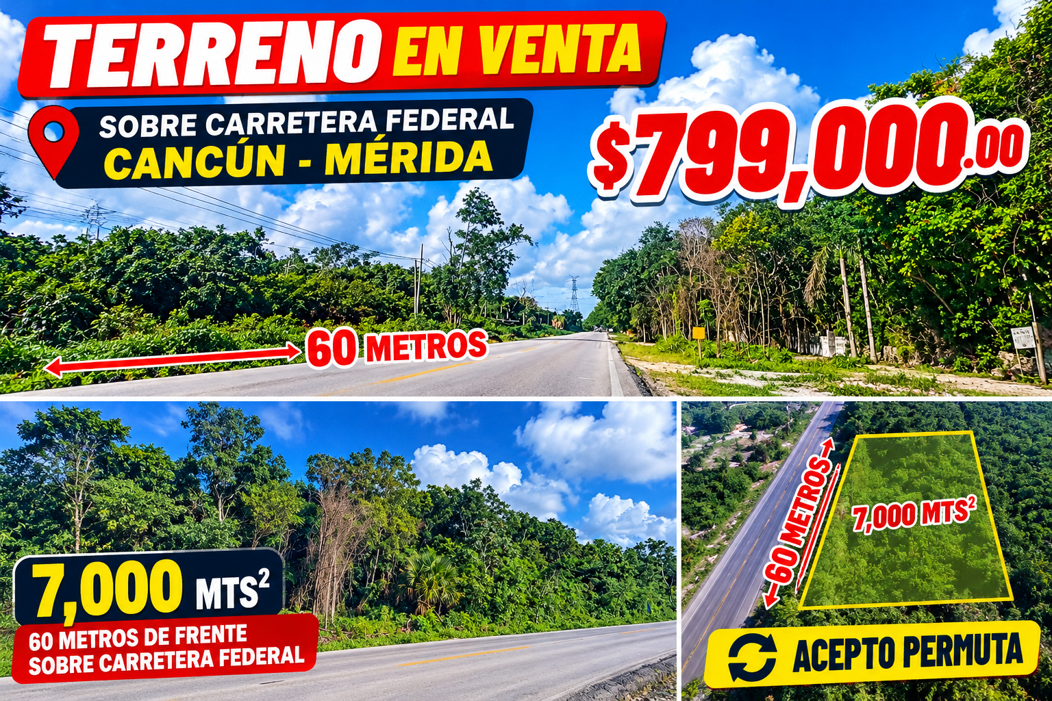 60 mts2 sobre carretera Federal Cancún-Mérida